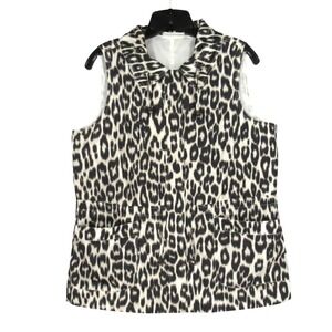 WEEKENDS by CHICO'S Satin LEOPARD PRINT Zip & Snap CINCH WAIST VEST Sz 1/US-M